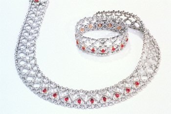 Byzantine influenced ruby and diamond necklace and bracelet set in 18 carat gold and platinum by Tiffany & Co.