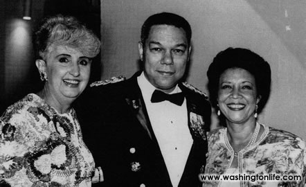 Bonita Derwinski, former Secretary of State Colin Powell and Alma Powell at the Care Ball, 1991