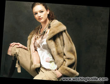 Silk Taff eta Hooded Taupe Jacket with Fox and Sheared Mink Trim by Guy Laroche