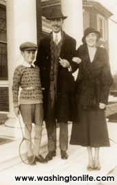 Duncan, Marjorie, and Laughlin Phillips on the steps of their home, Dunmarlin, on Foxhall Road, 1932.