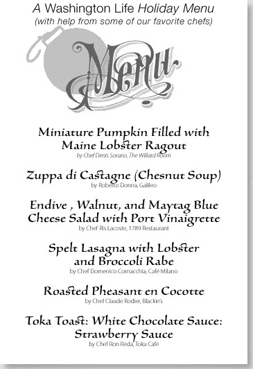 Washington Life Holiday Menu