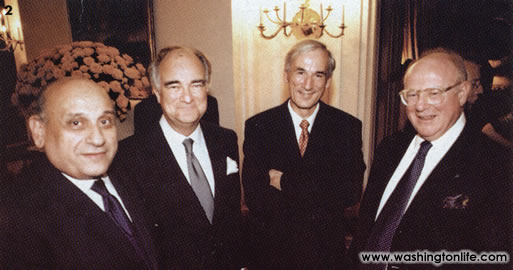 Former Egyptian Foreign Minister Ahmed Maher, Former Amb. Francois Bujon de l&rsquo;Estang, Former AmB. Juergen Chrobog and Former Amb. Ferdinando Salleo at the French Embassy, 2001
