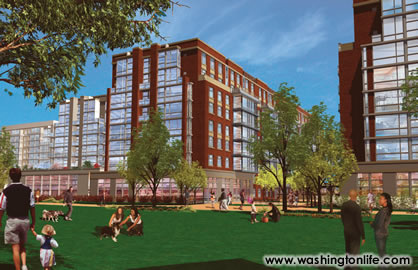 A rendering of the three-acre park that will be the central feature of Abdo Development's Arbor Place community at the eastern gateway of Washington, D.C.