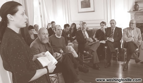 Mara Haseltine addresses the group of energy movers and shakers who attended the inaugural Green Salon