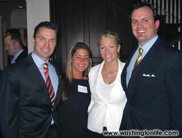 WIN SHERIDAN, TRICIA LILLY, ERIN CORDDRY and PAUL BARBIERI at a PeacePlayers International cultivation event on March 22nd at the McLean residence of Mike and Wendy Lincoln.