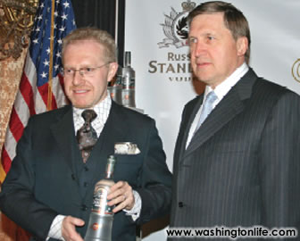 IGOR GALBURT of Russian Standard Vodka and Amb. YURI USHAKOV at the Russian Embassy on April 10th for the launch of Russian Standard Original Vodka.
